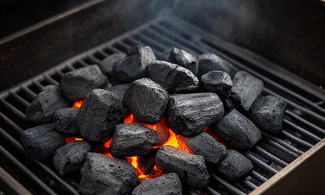 Gleichmässige Premium-Holzkohle in einem gusseisernen Grill
