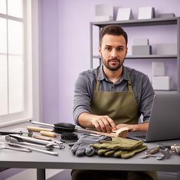 Kaju Holzherr arrangiert Grillzubehör für den Onlineshop in einem Arbeitsraum